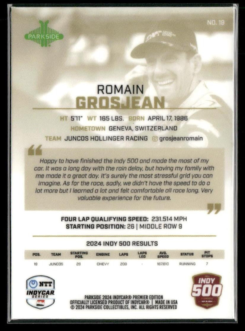 2024 Parkside INDYCAR Pacific #19 Romain Grosjean Green #/49
