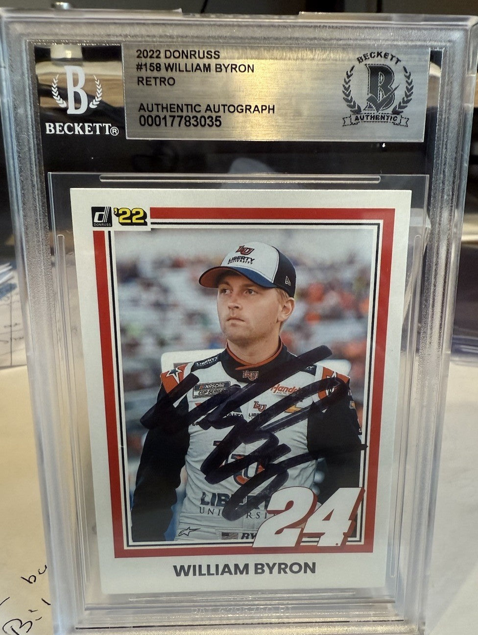 Signed 2022 Donruss #158 William Byron Contenders - Beckett BAS Slab