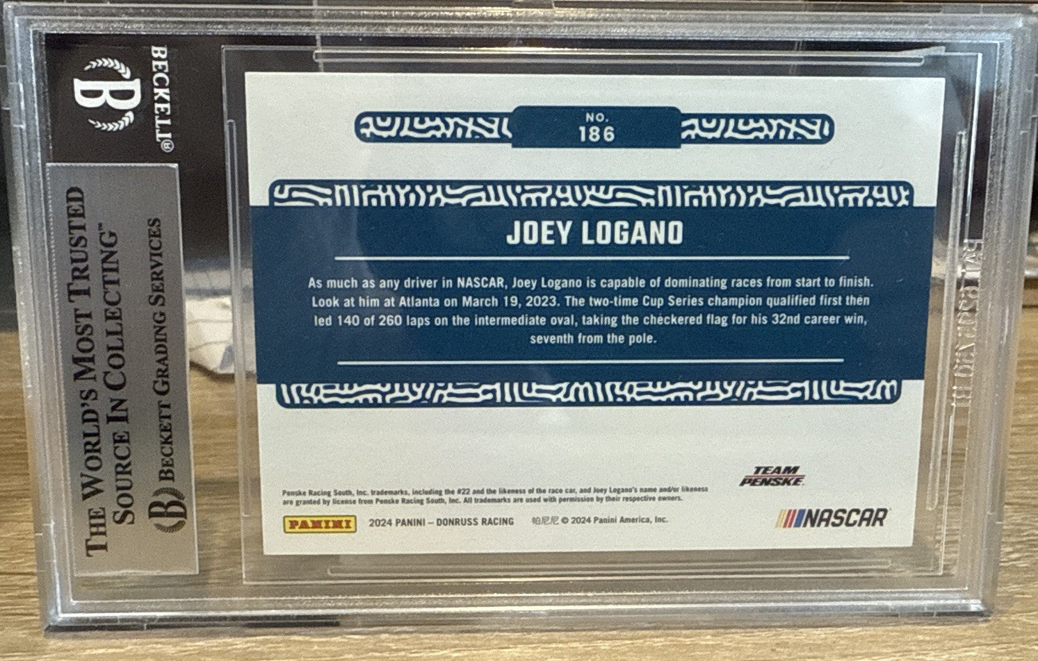 Joey Logano Signed 2024 Donruss Blue #186 - Beckett BAS Slab