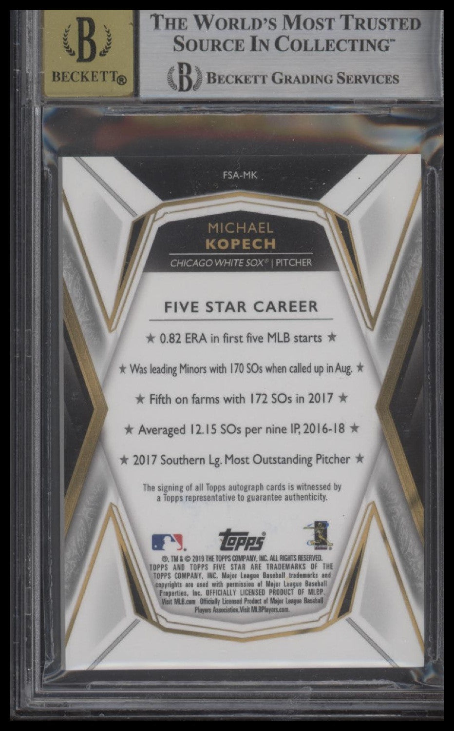 2019 Topps Five Star Auto #FSA-MK Michael Kopech Purple BGS 8.5 #/50
