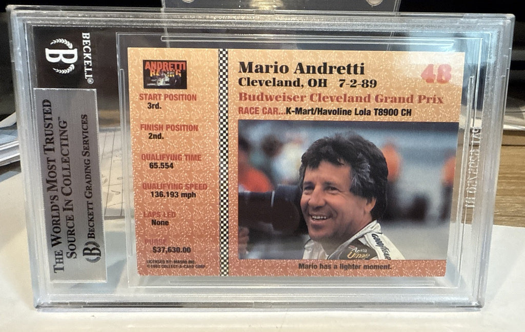 MARIO ANDRETTI Signed 1992 Collect A Card #48 Beckett BAS encased Indy Racing