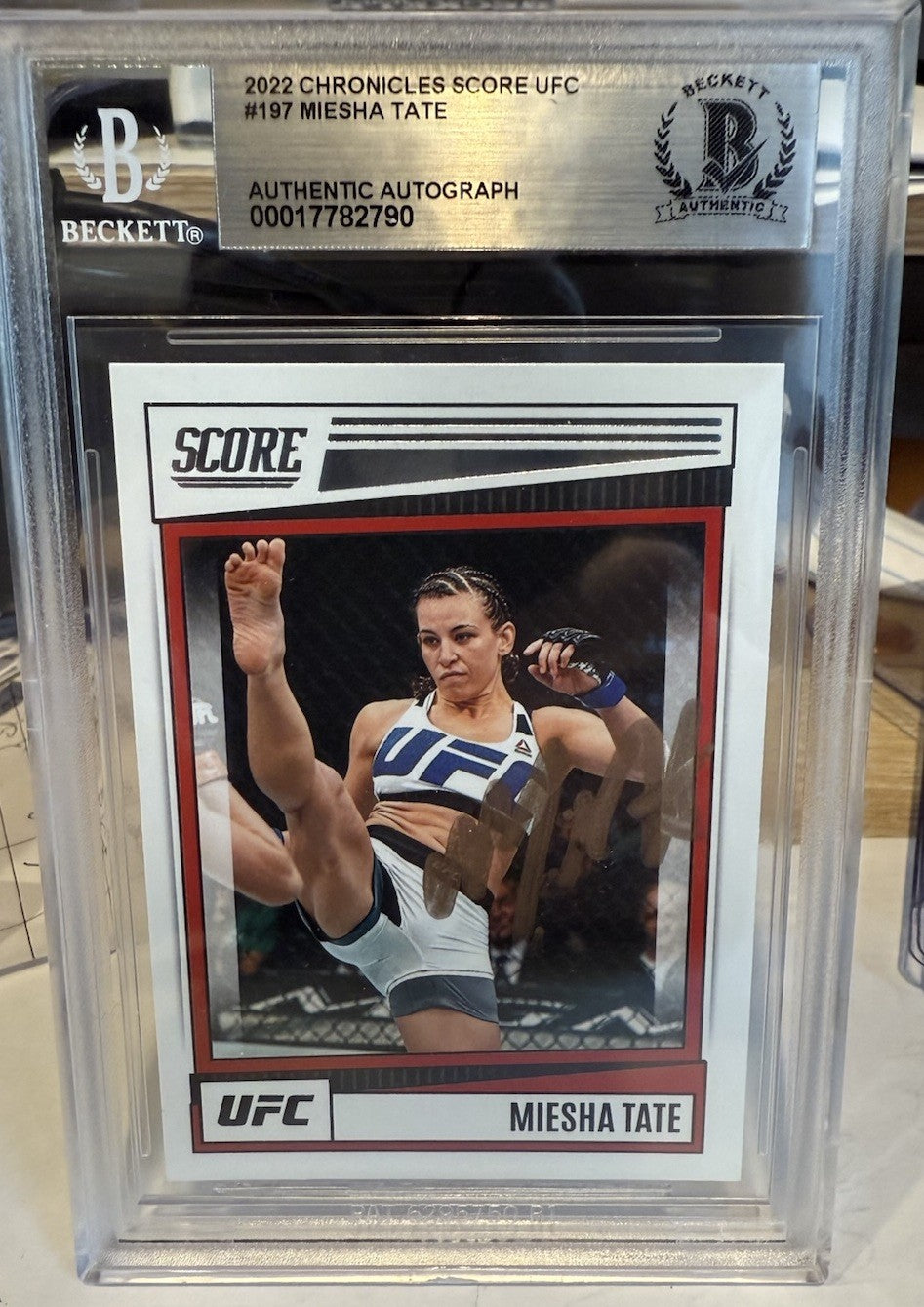 Signed 2022 Panini Chronicles Score #197 Miesha Tate Auto Beckett BAS Slabbed