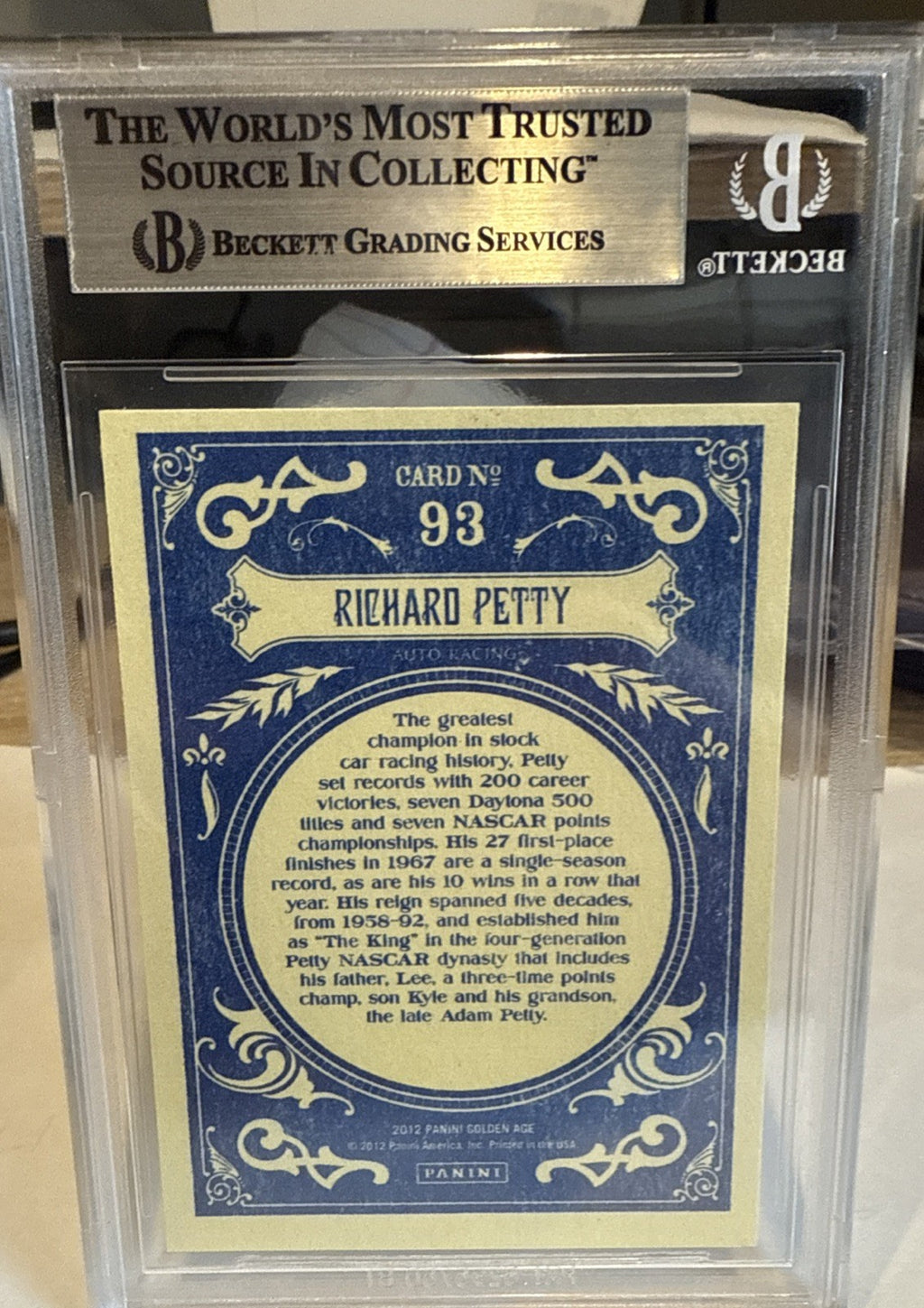 Signed Richard Petty 2012 Panini Golden Age #93 Auto Beckett BAS Slabbed