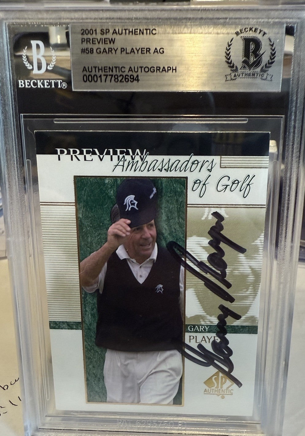 Signed Gary Player 2001 UD Authentic Preview #58 - Beckett BAS Slab