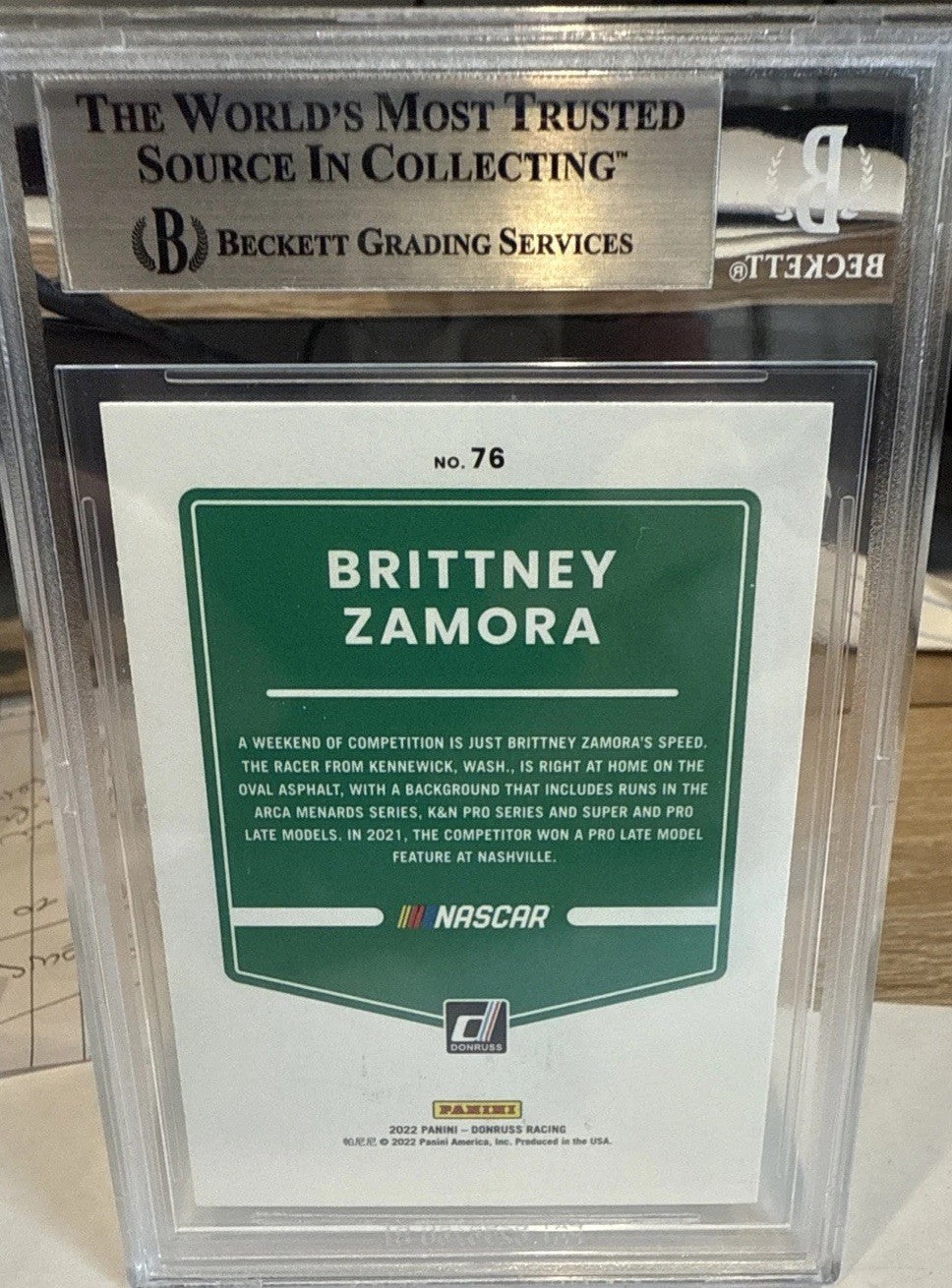 Signed Brittney Zamora 2022 Donruss #76 - BAS Beckett Slab