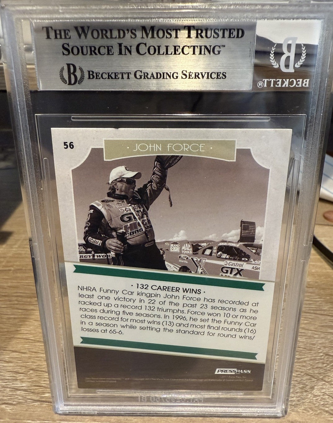 Signed 2011 Press Pass Legends #56 John Force - Beckett BAS Slabbed