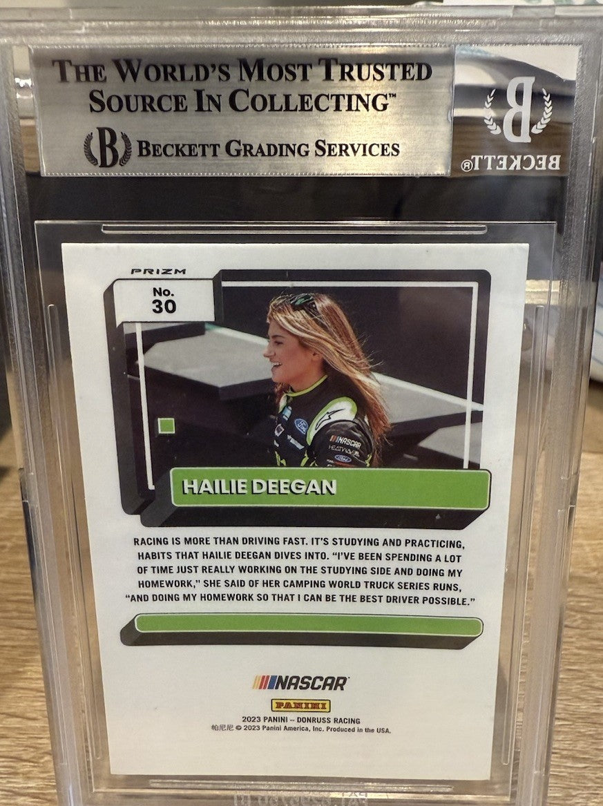 Signed 2023 Donruss Optic Carolina Blue Wave #30 Hailie Deegan Beckett BAS Slab