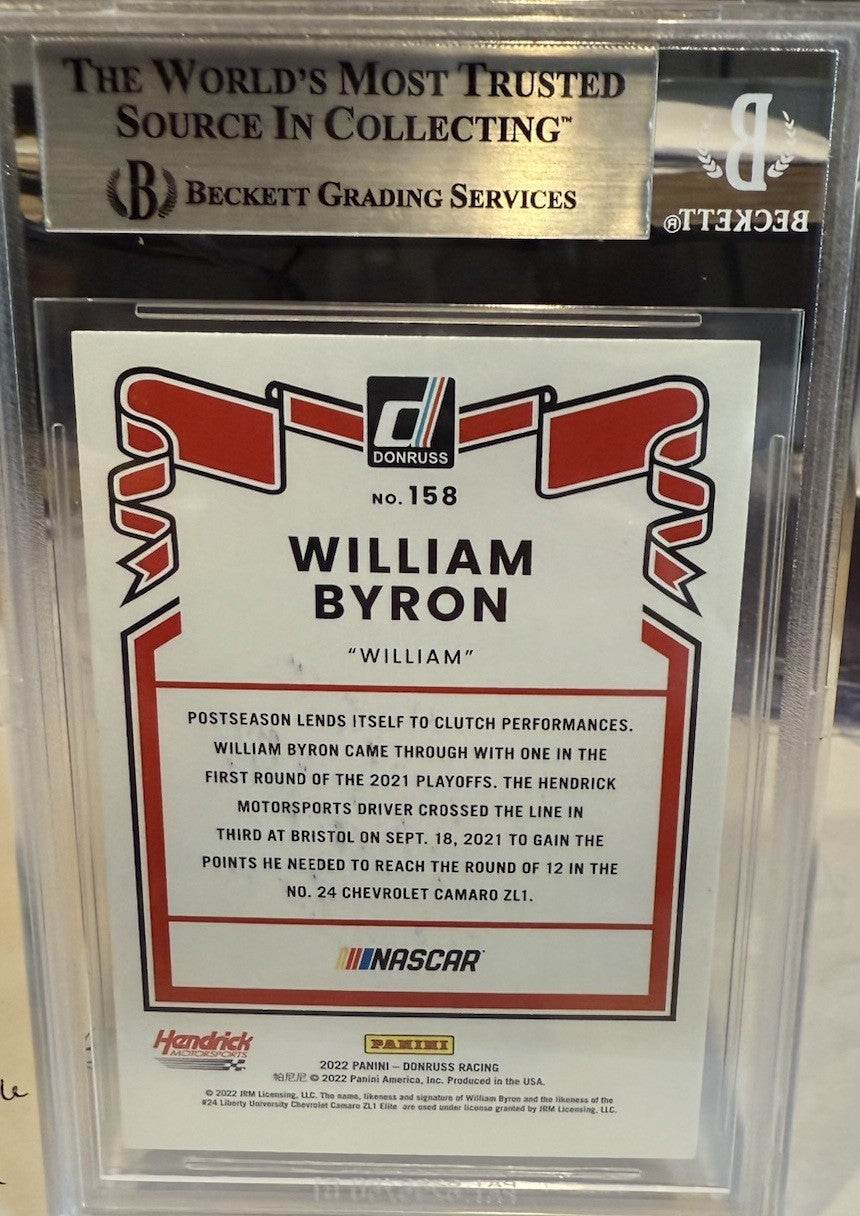 Signed 2022 Donruss #158 William Byron Contenders - Beckett BAS Slab