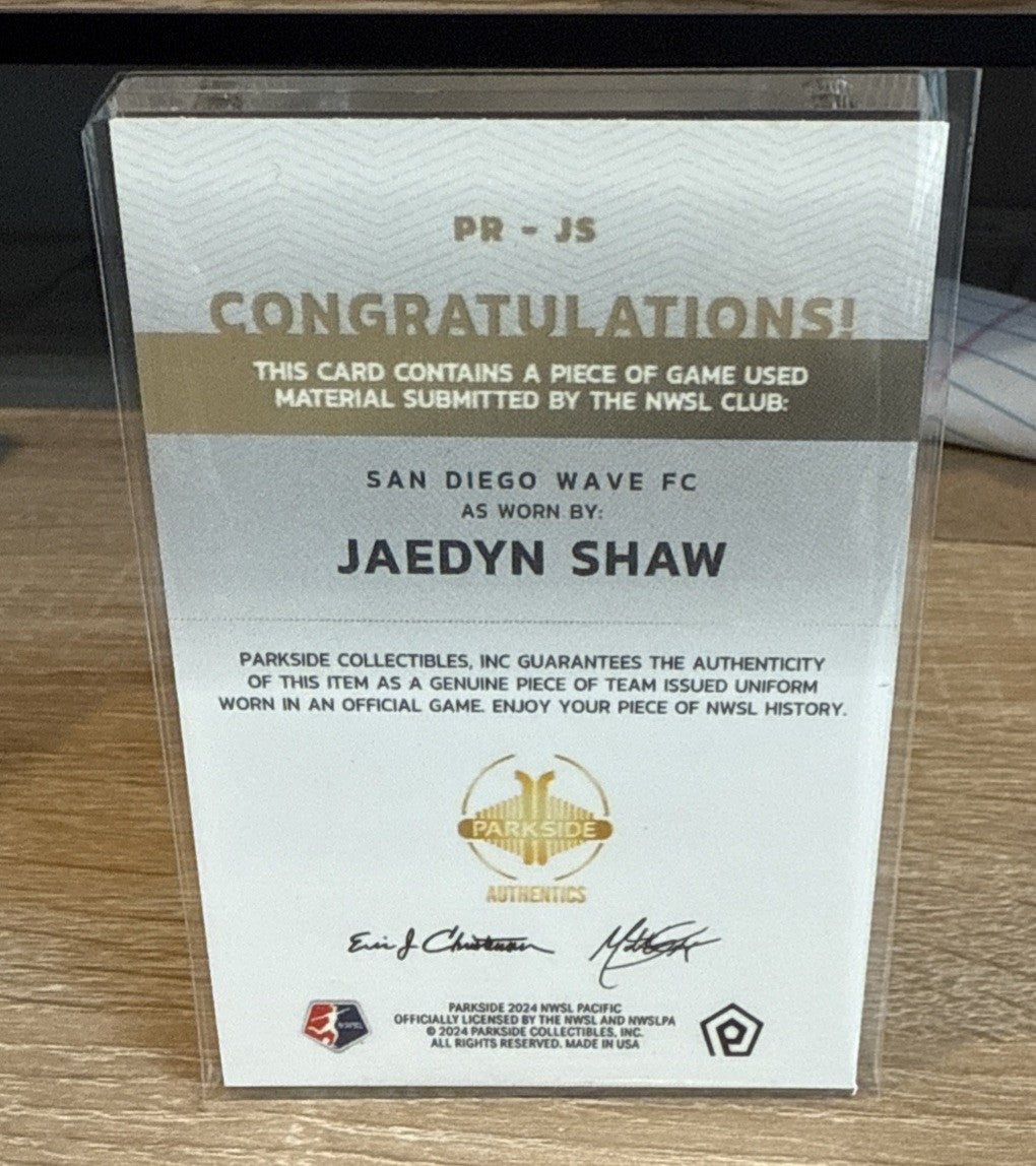 Jaedyn Shaw 2024 NWSL Parkside Pacific Game Worn Relic #PR-JS - San Diego Wave