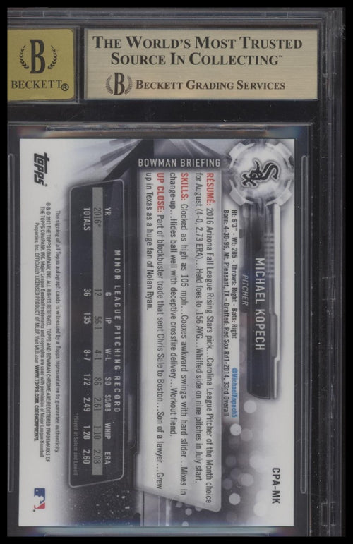 2017 Bowman Chrome #CPA-MK Michael Kopech Prospect Autographs BGS 9.5/10