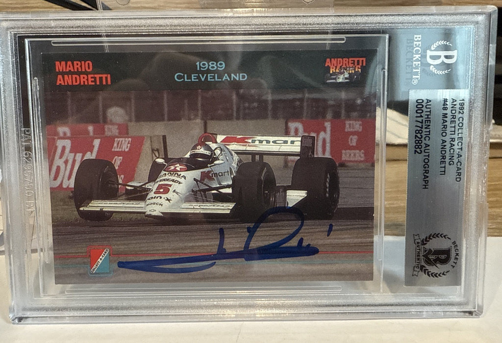 MARIO ANDRETTI Signed 1992 Collect A Card #48 Beckett BAS encased Indy Racing
