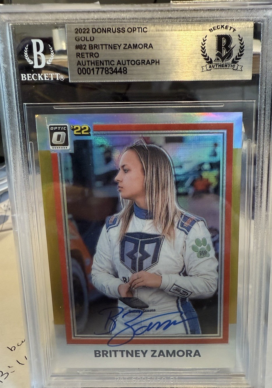 Signed Brittney Zamora 2022 Donruss Optic Retro Gold /10 - BAS Beckett Slab