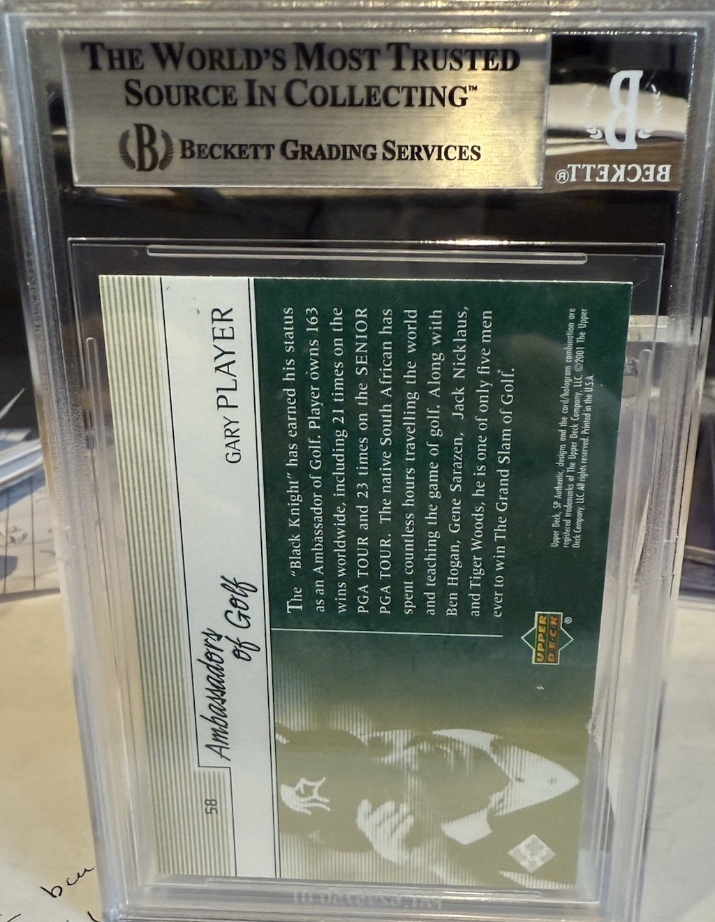 Signed Gary Player 2001 UD Authentic Preview #58 - Beckett BAS Slab