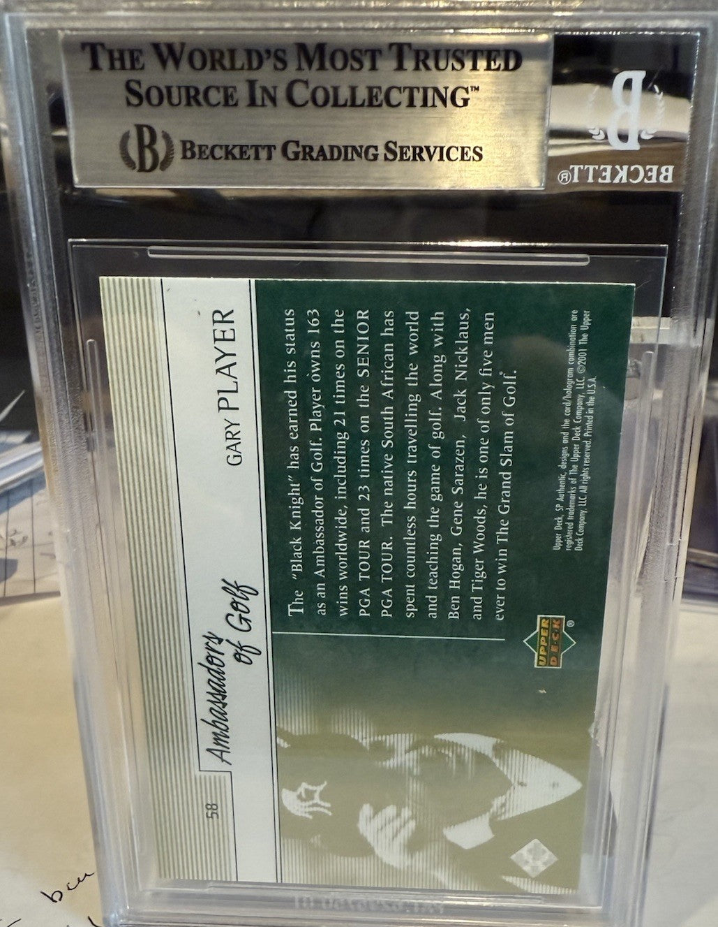 Signed Gary Player 2001 UD Authentic Preview #58 - Beckett BAS Slab