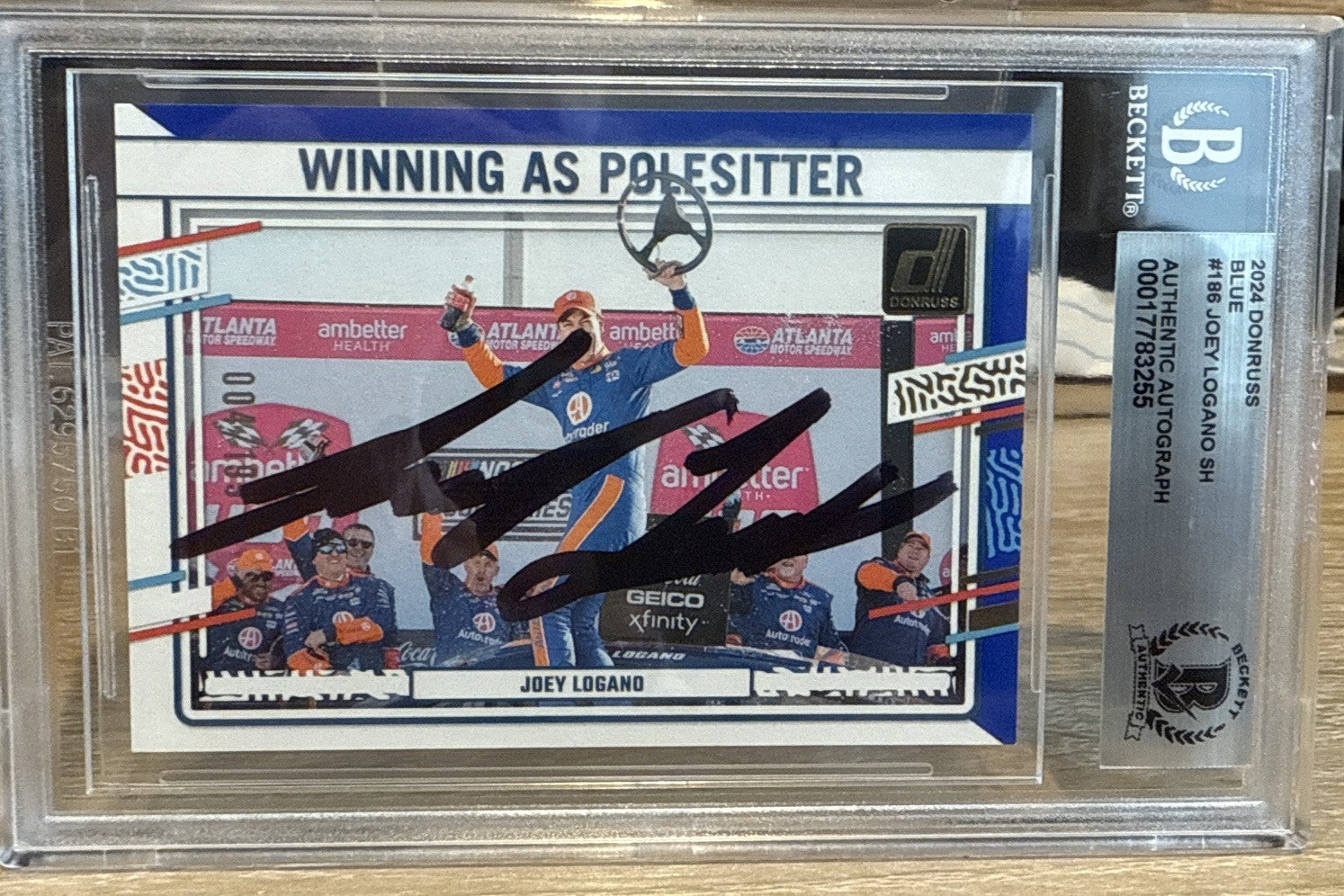 Joey Logano Signed 2024 Donruss Blue #186 - Beckett BAS Slab