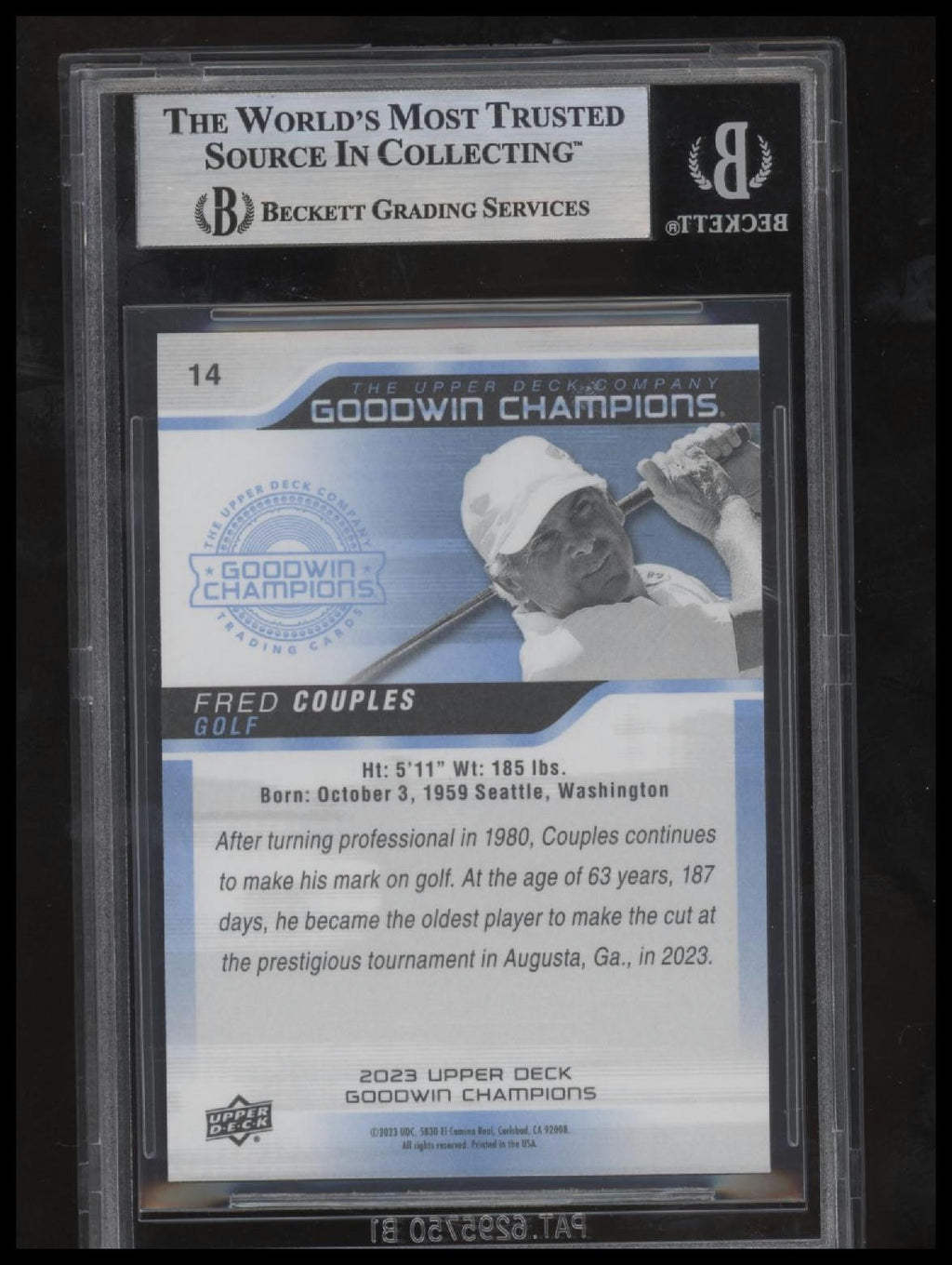 Signed 2023 Upper Deck Goodwin Champions #14 Fred Couples - Beckett BAS Slab