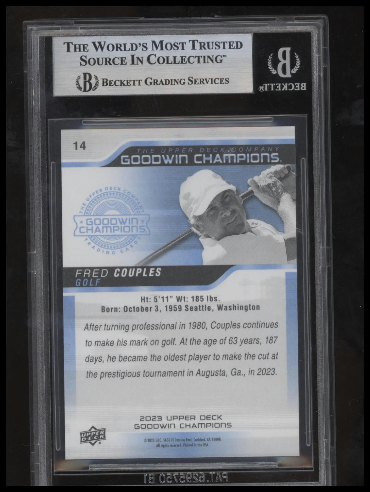 Signed 2023 Upper Deck Goodwin Champions #14 Fred Couples - Beckett BAS Slab